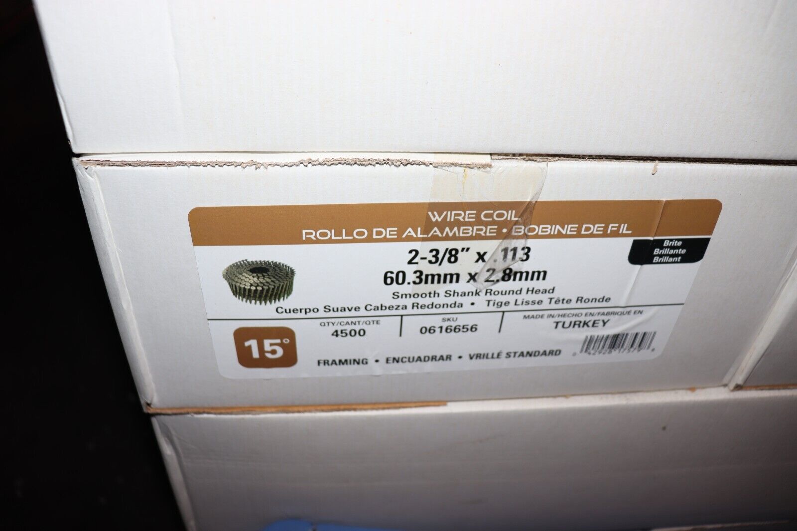 4,500 - 2-3/8" x .113 Collated Brite Smooth Shank Full Round Head Framing Nails