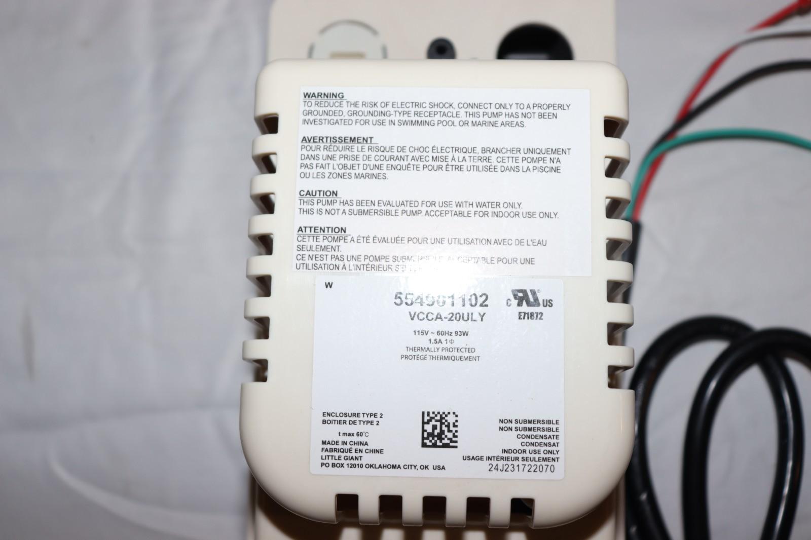 VCCA-20ULY Series 115-Volt Low Profile Condensate Removal Pump, New