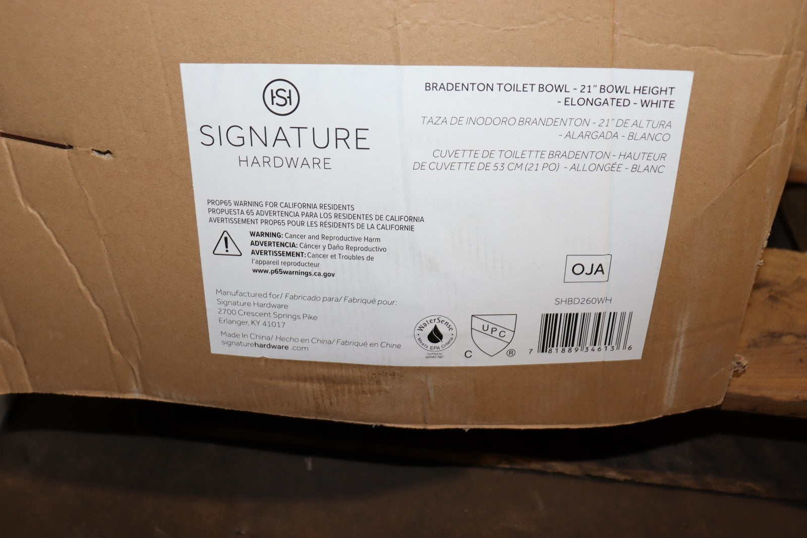 Signature Hardware SHBD260WH Bradenton Toilet Bowl 21 inch height White