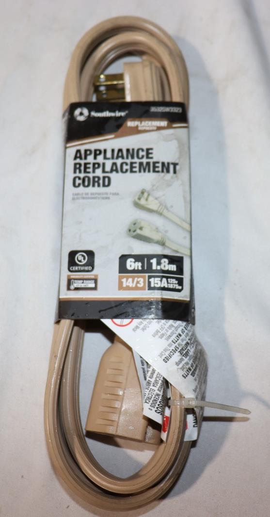 Southwire Appliance Replacement Cord 6', 14/3 Gauge/Conductors, 15A, 3532SW3323