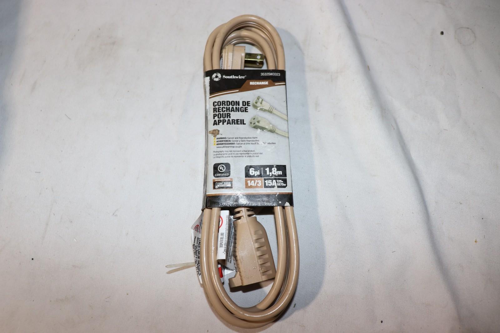 Southwire Appliance Replacement Cord 6', 14/3 Gauge/Conductors, 15A, 3532SW3323
