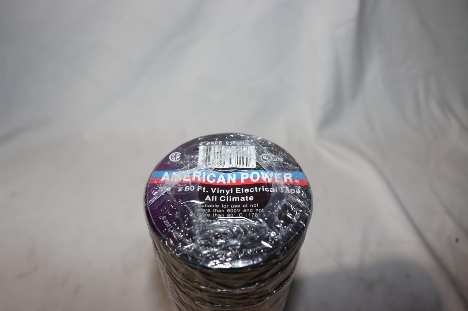 Electrical Tape 3/4"x60', Black, Vinyl, All Climate, 10 Pack - American Power