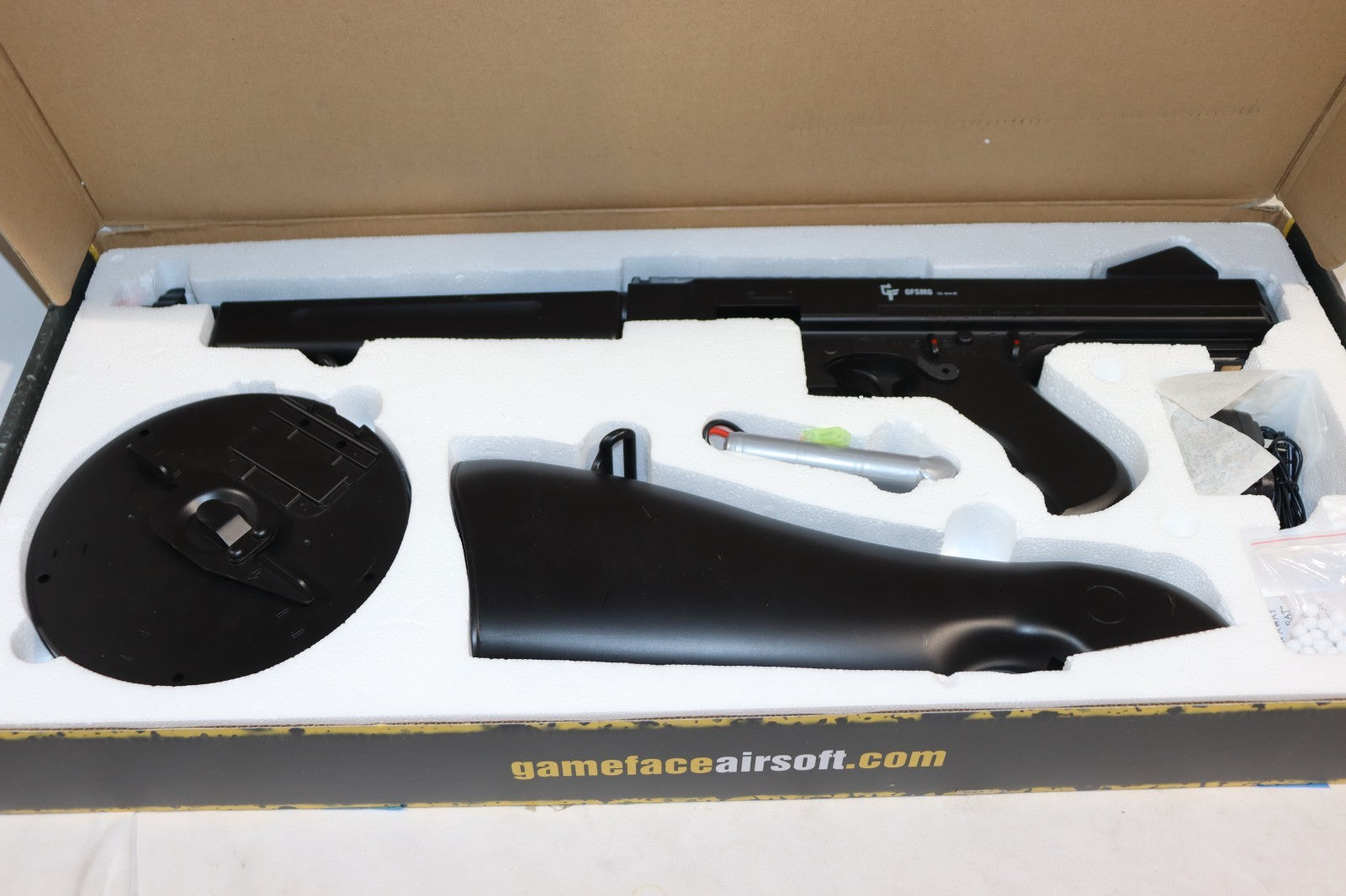 GFSMG Airsoft SMG 6mm BB Electric Full Auto Drum Mag, w/ Charger and Box