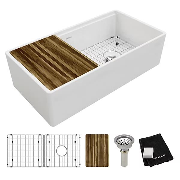 Elkay SWUF13620CDWH Fireclay 36" Single Bowl Farmhouse Workstation Sink Kit