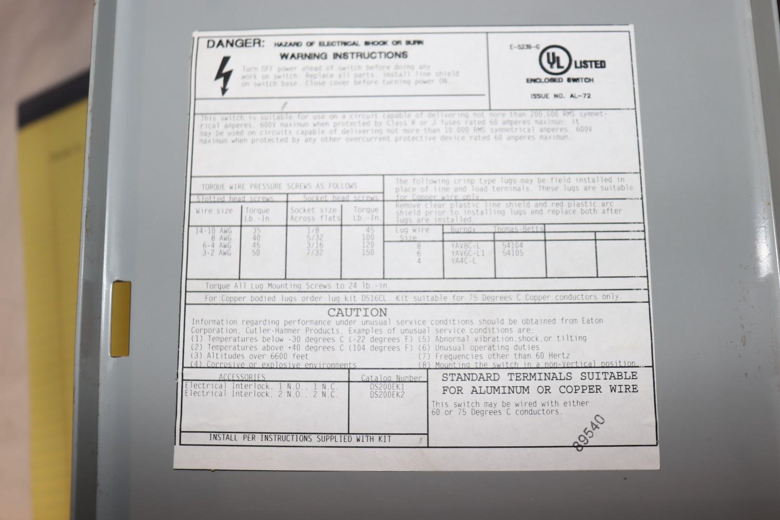 Eaton DH362UGK 60A 600V Heavy Duty Outdoor Disconnect Safety Switch, 1/3PH