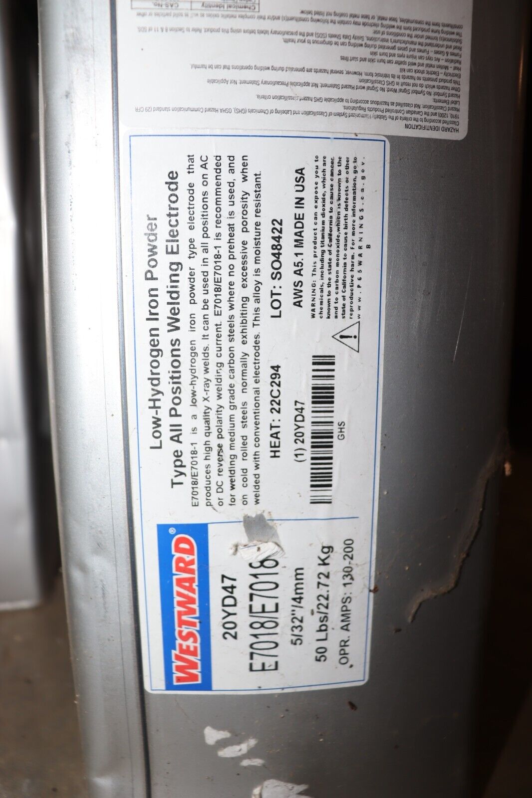 Westward Welding Electrode 5/32"/4mm, E7018, 50 lbs