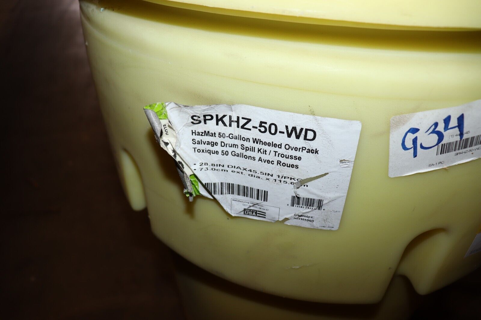 SPILLTECH SPKHZ-50-WD Spill Kit, Wheeled Drum, Chemical/Hazmat 443U45, New