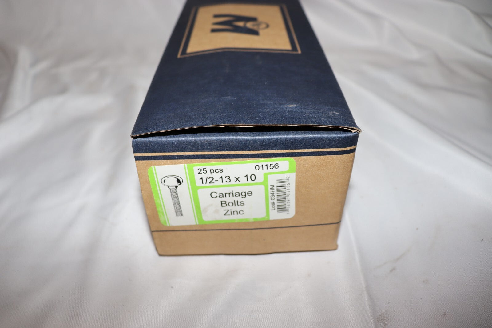 Midwest Fasteners Carriage Bolts 1/2"-13 x 10" Zinc 25 Pack 01156, New