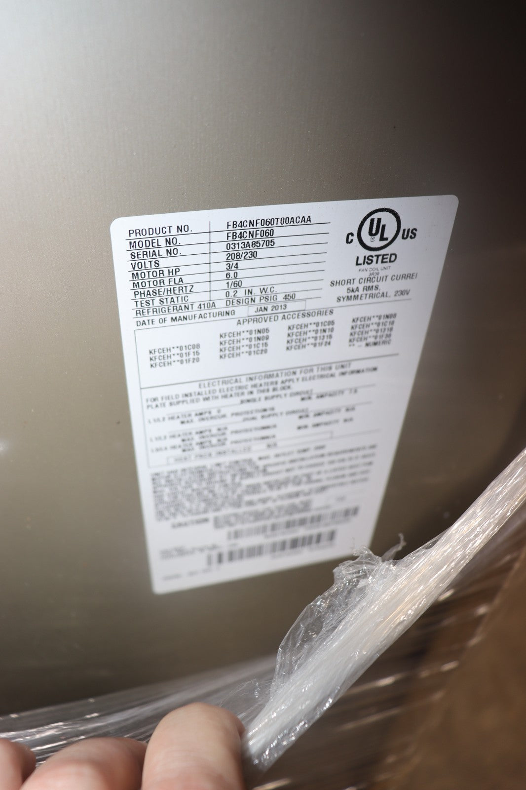 Carrier 5 Ton Air Handler, FB4CNF060, Multi-positional, 2013 Model, New