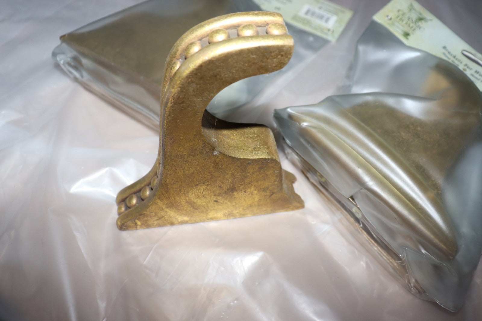 3 Pieces, Classic Home Curtain Pole Brackets Fits 2" Diameter, Faux Painted, Gold Color