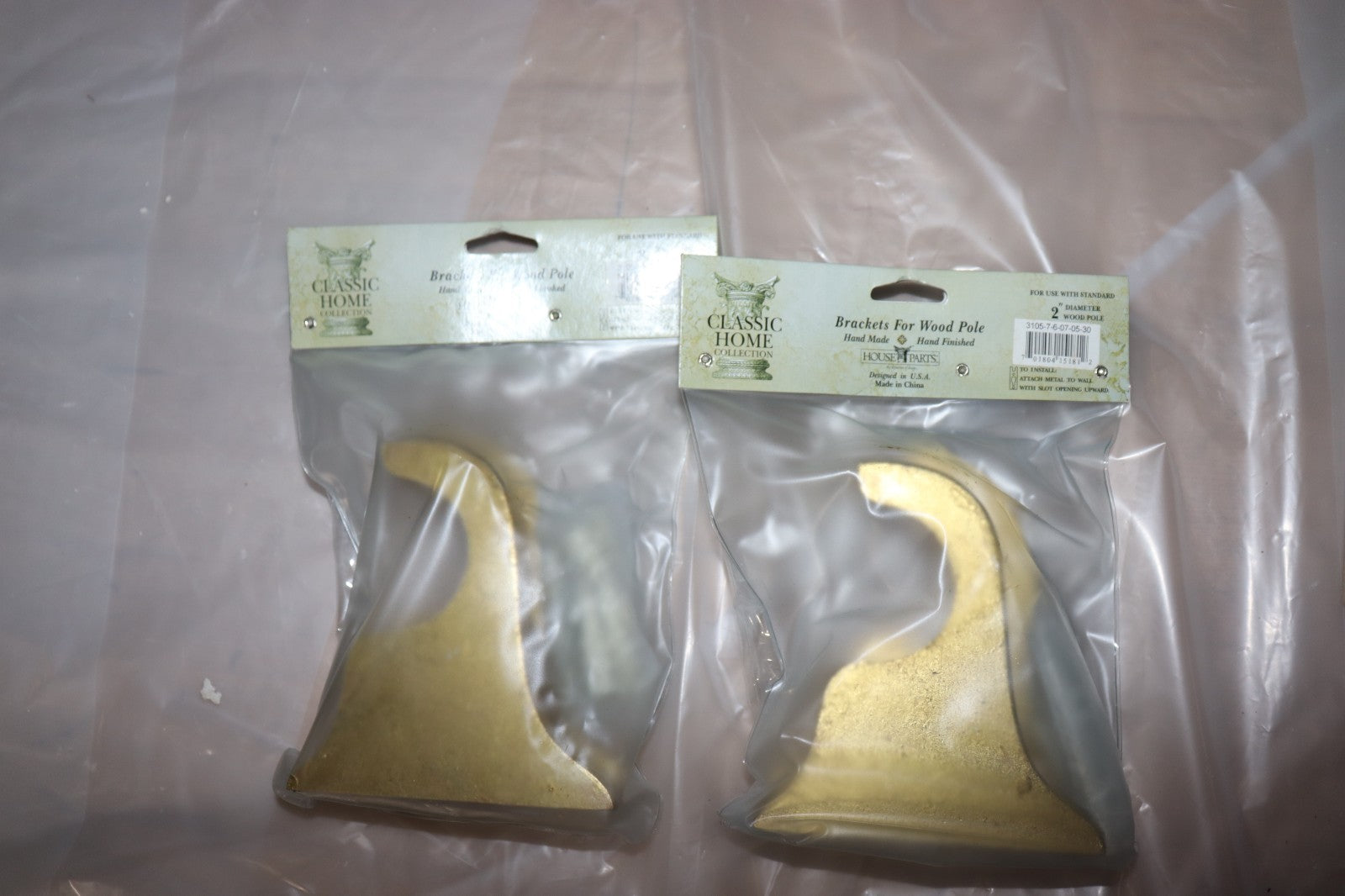 3 Pieces, Classic Home Curtain Pole Brackets Fits 2" Diameter, Faux Painted, Gold Color