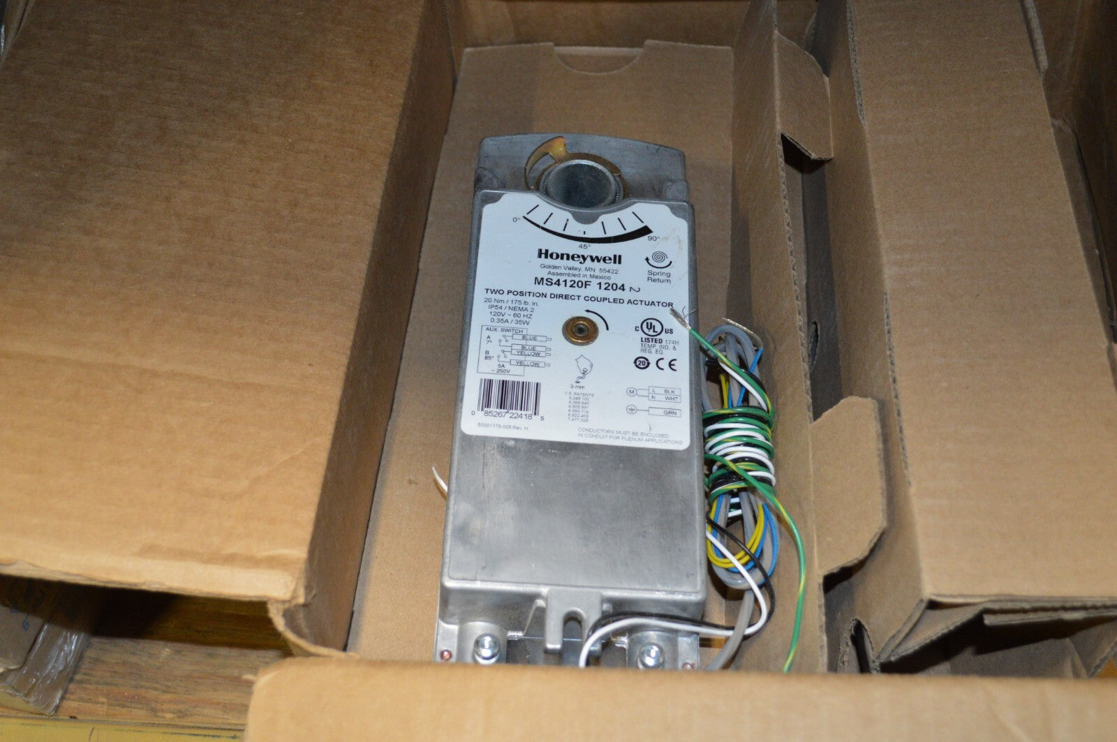 Honeywell Electric Actuator MS4120F1, Direct Mount, Spring Return, On/Off