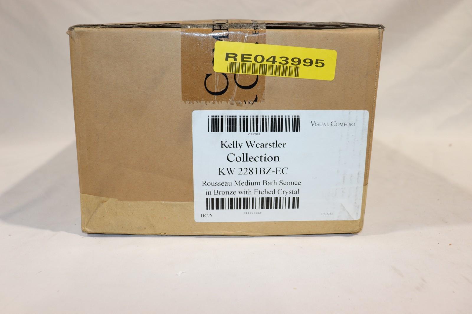 Visual Comfort Rousseau 20" Medium Bath Sconce by Kelly Bronze w/ Etched Chrysta