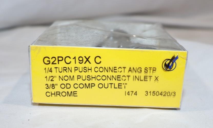 BRASS CRAFT G2PC14X-C Quarter Turn Valve, Push to Connect, 1/2" x 3/8", Chrome
