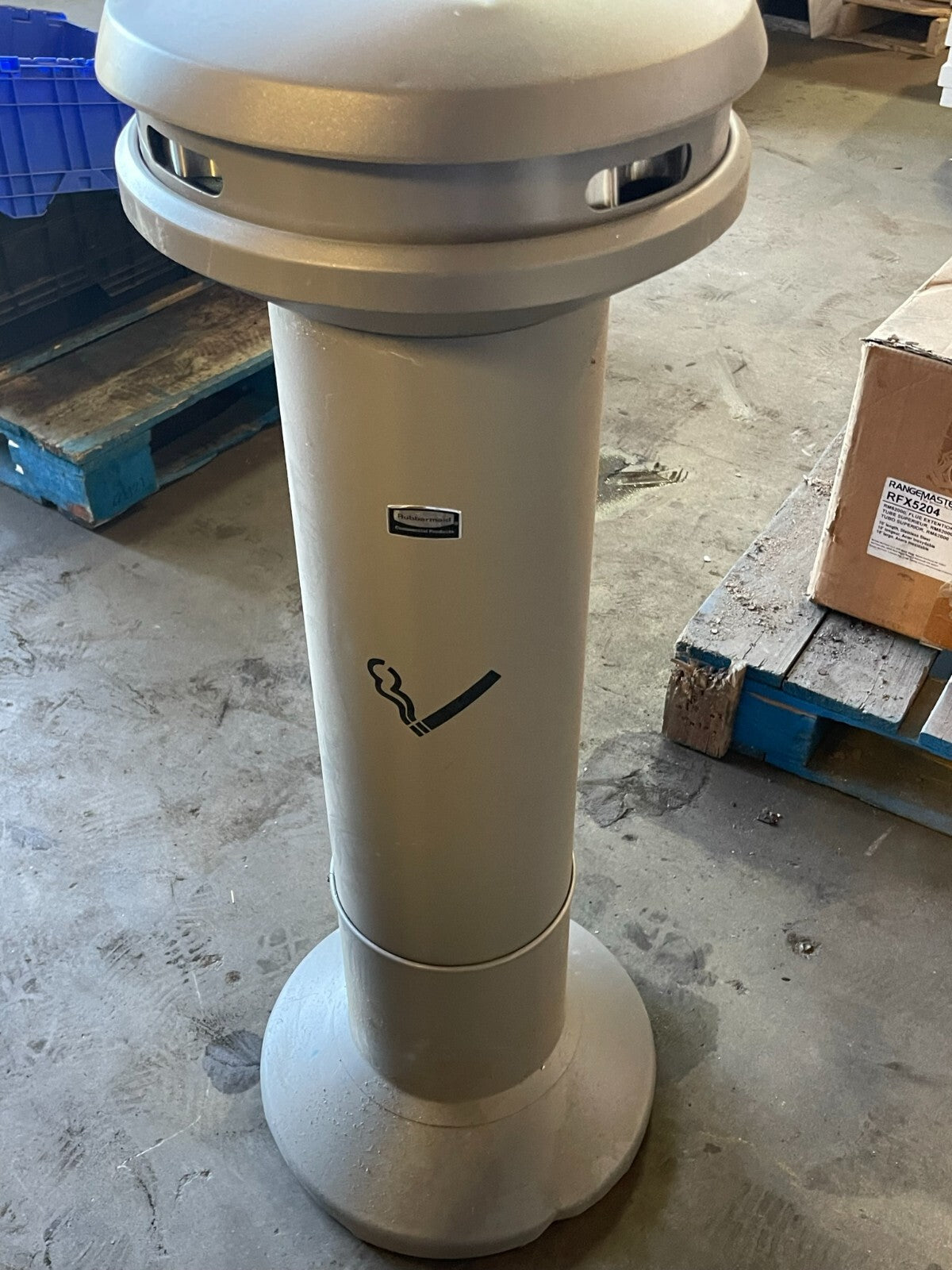 Rubbermaid FG9W3400ATPWTR Cigarette Receptacle 6 3/4 Gallon, Dented, Tan