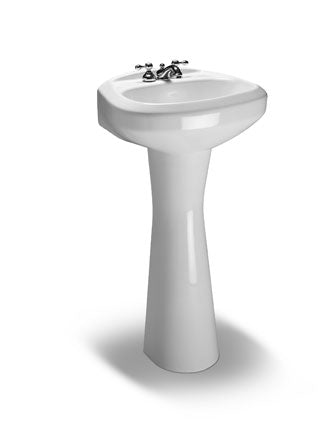 Pedestal Lavatory Sink White 4 Inch Spread with Hidden Overflow Vortens