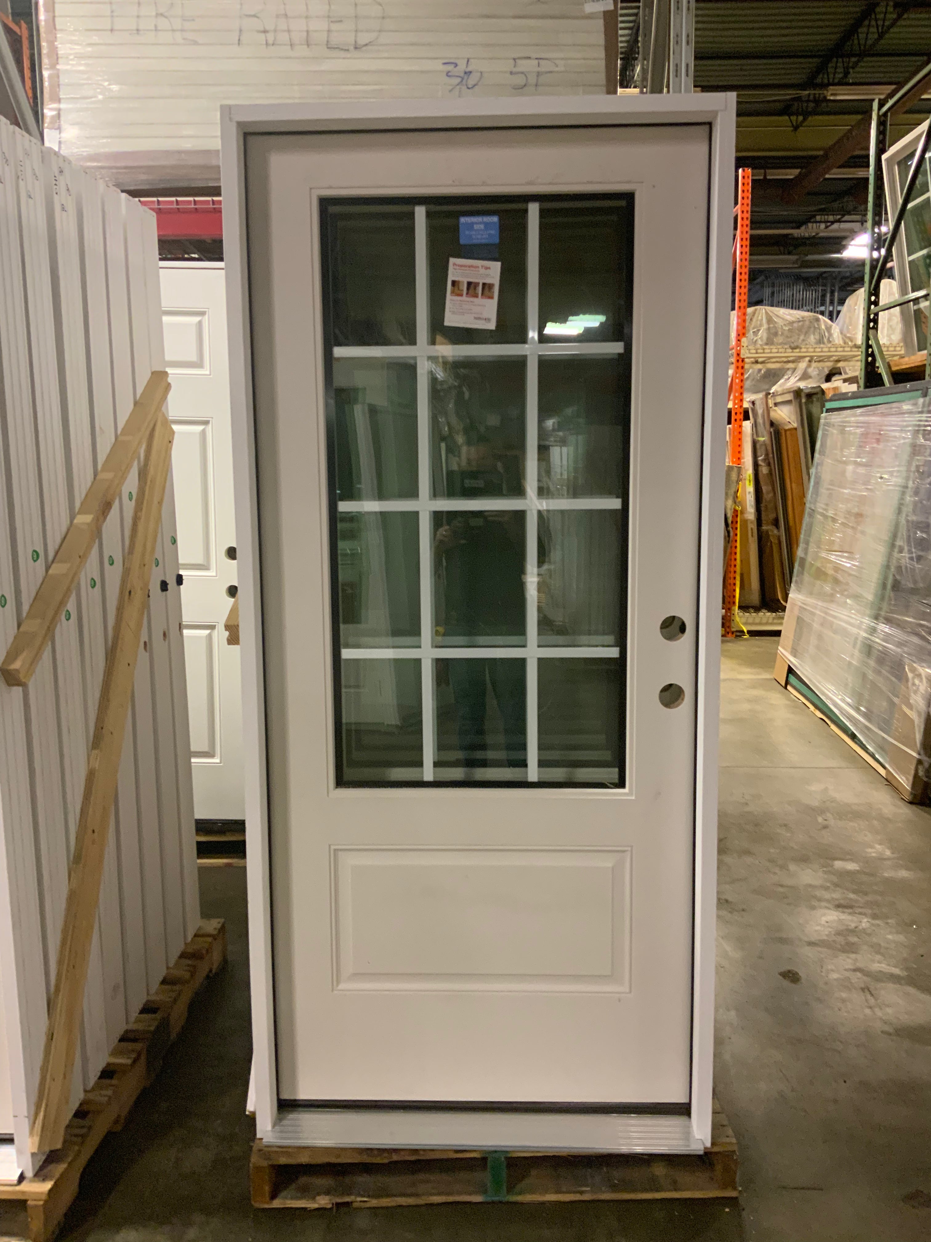 Exterior Prehung 36" 3/4 View door with divided lite, Fiberglass