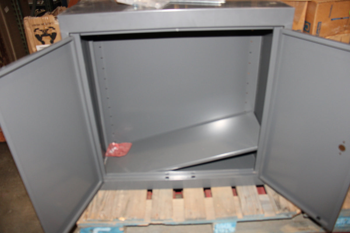 Locking Gray Metal Storage Cabinet 30"W x 30"W x 12"D, Sandusky?