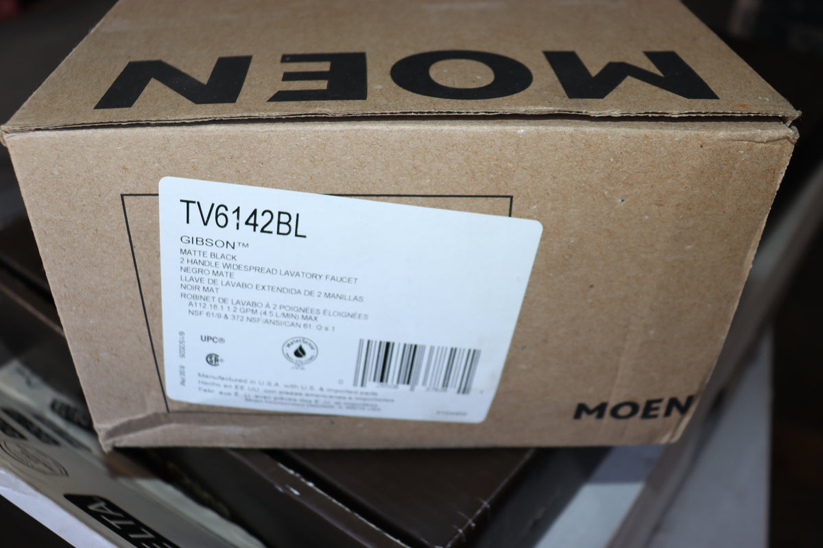 Moen Gibson Matte Black Widespread Bathroom Faucet w/ Pop-Up Assembly, TV6142BL