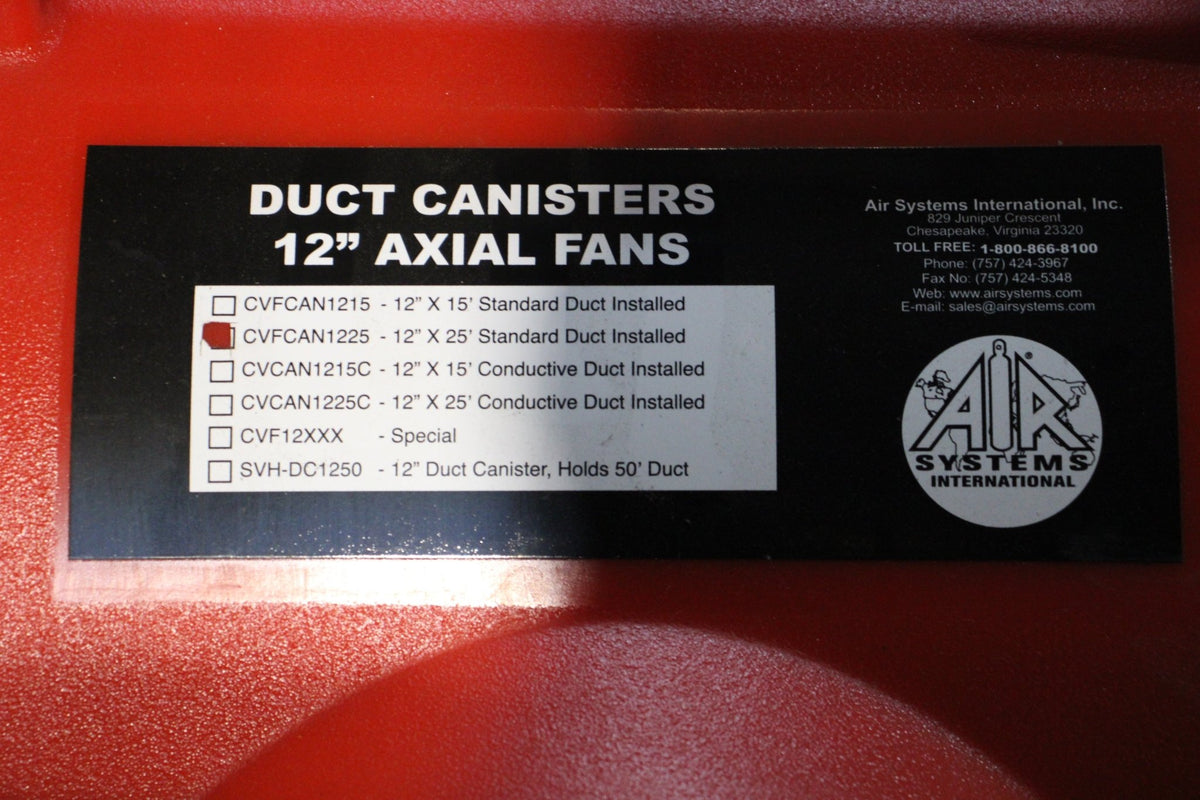 Air Systems 12 Inch x 25 Foot Duct Canister CVFCAN1225 - Northside Material Brokers