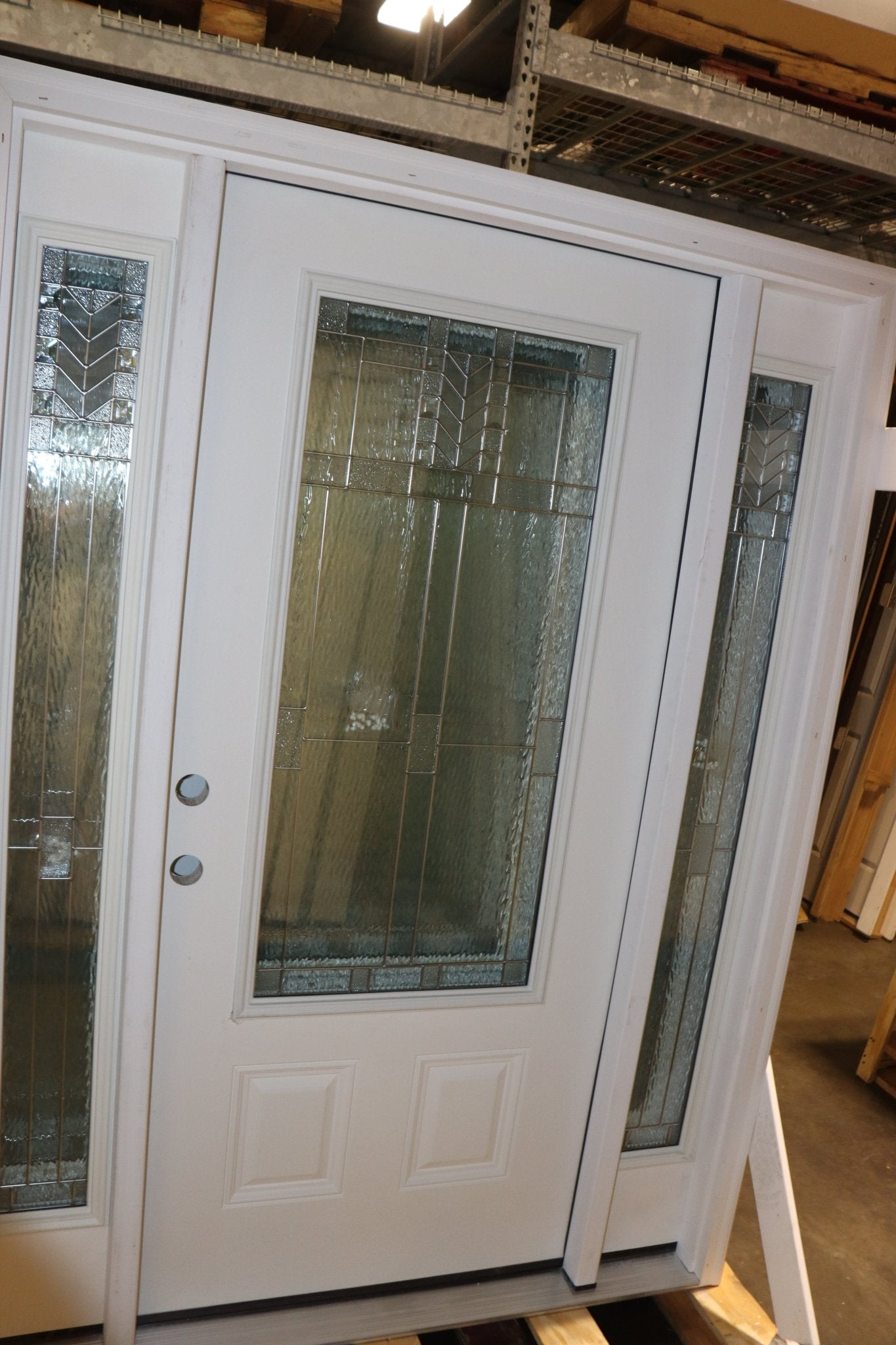Exterior Front Entry Decorative Glass Door 36 Inch with 10 Inch Side Lites in Frame, Fiberglass - Northside Material Brokers