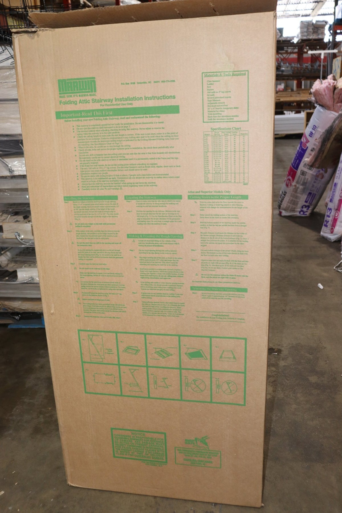 Marwin A-101 Attic Ladder, 10 ft H Ceiling, 25-1/2 x 54 in Opening, 250 lb - Northside Material Brokers