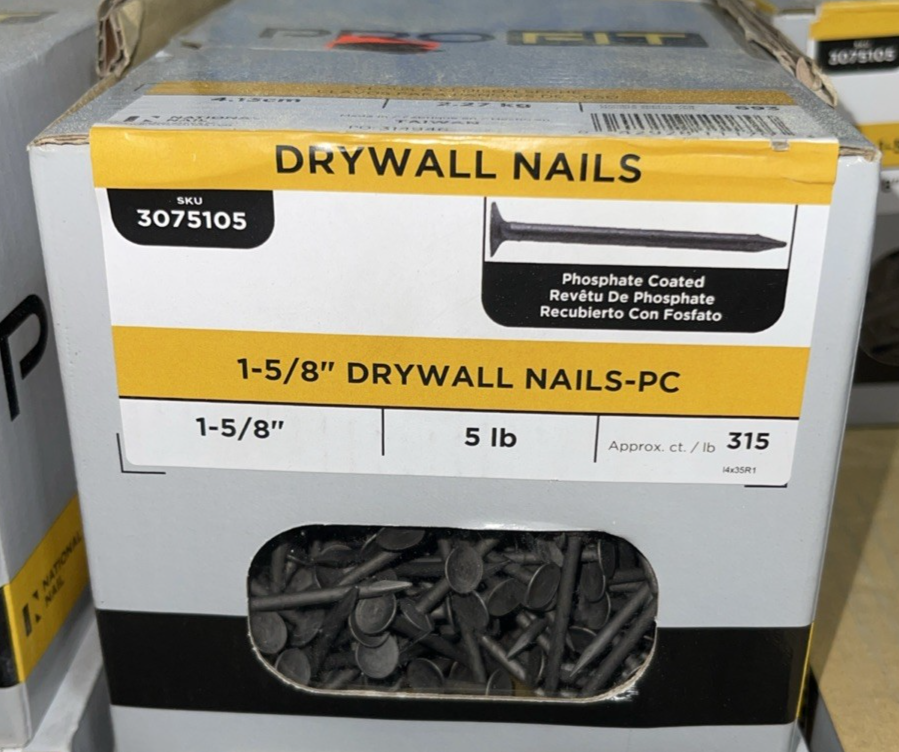 Pro Fit 1-5/8 in Drywall Nails Smooth Shank Phosphate Coated 5 lbs, 1500 Nails - Northside Material Brokers