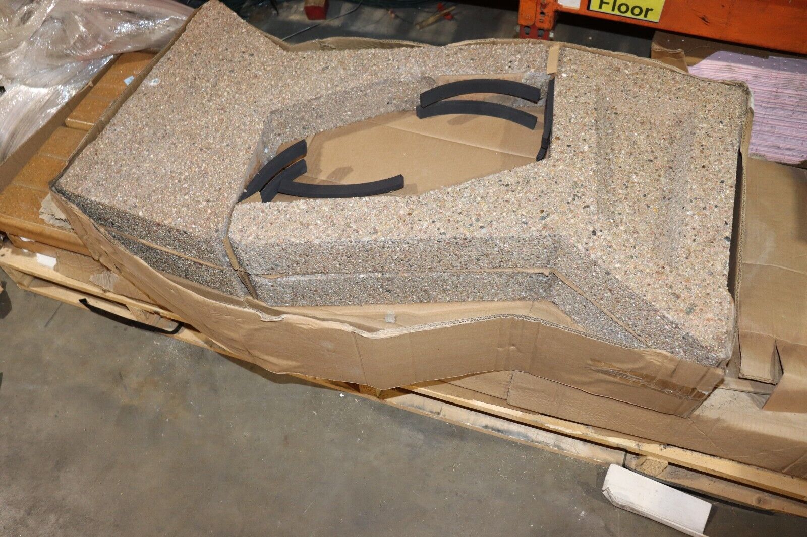 Qty 2 - 72" Com. Concrete Bench Polished Red Quartzite Bench Tan River Rock Fram - Northside Material Brokers