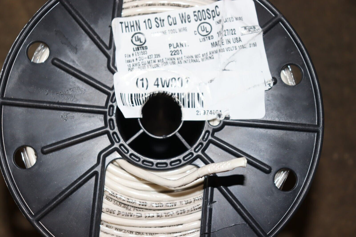 SOUTHWIRE Building Wire: 10 AWG Wire Size, 1 Conductors, White, 500 ft, 4W007 - Northside Material Brokers