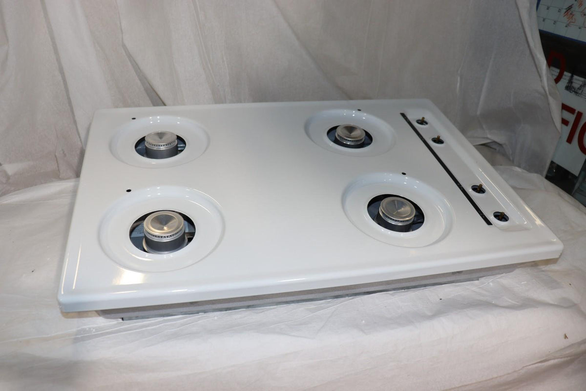 Summit WNL05P 30 inch Gas Cooktop with 4 Open Burners, Battery Ignition, White - Northside Material Brokers