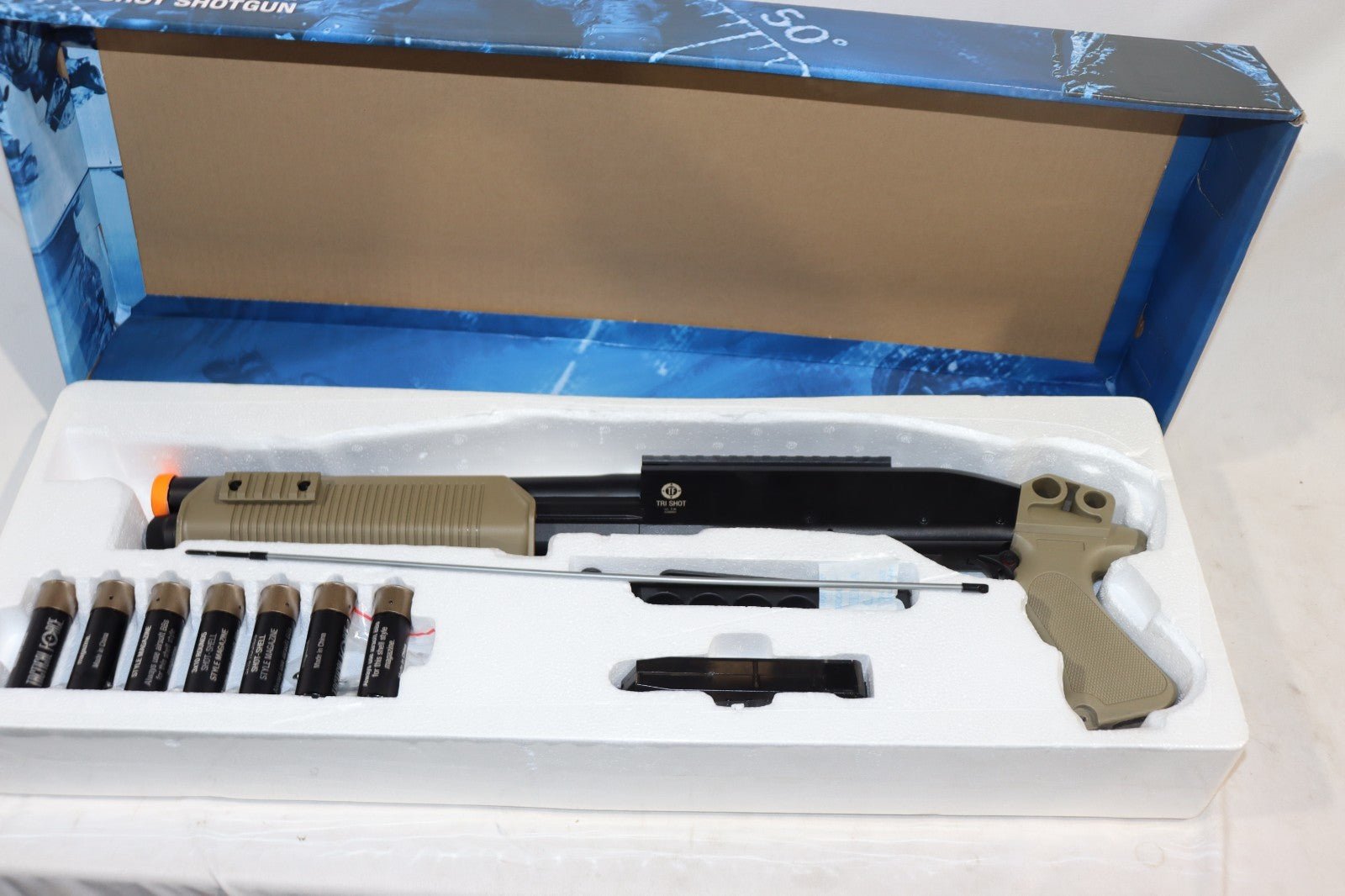Umarex Tactical Force Tri-Shot Pump Action Airsoft Shotgun (TAN) - Northside Material Brokers