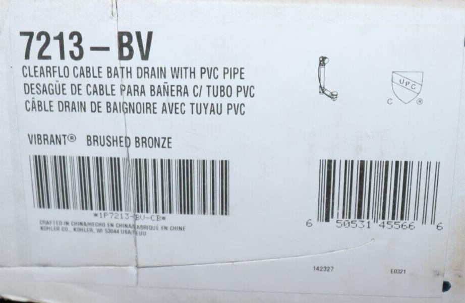 Bath Drain with Cable Kohler K-7213-BV Clearflo with PVC Pipe Vibrant Brushed Br