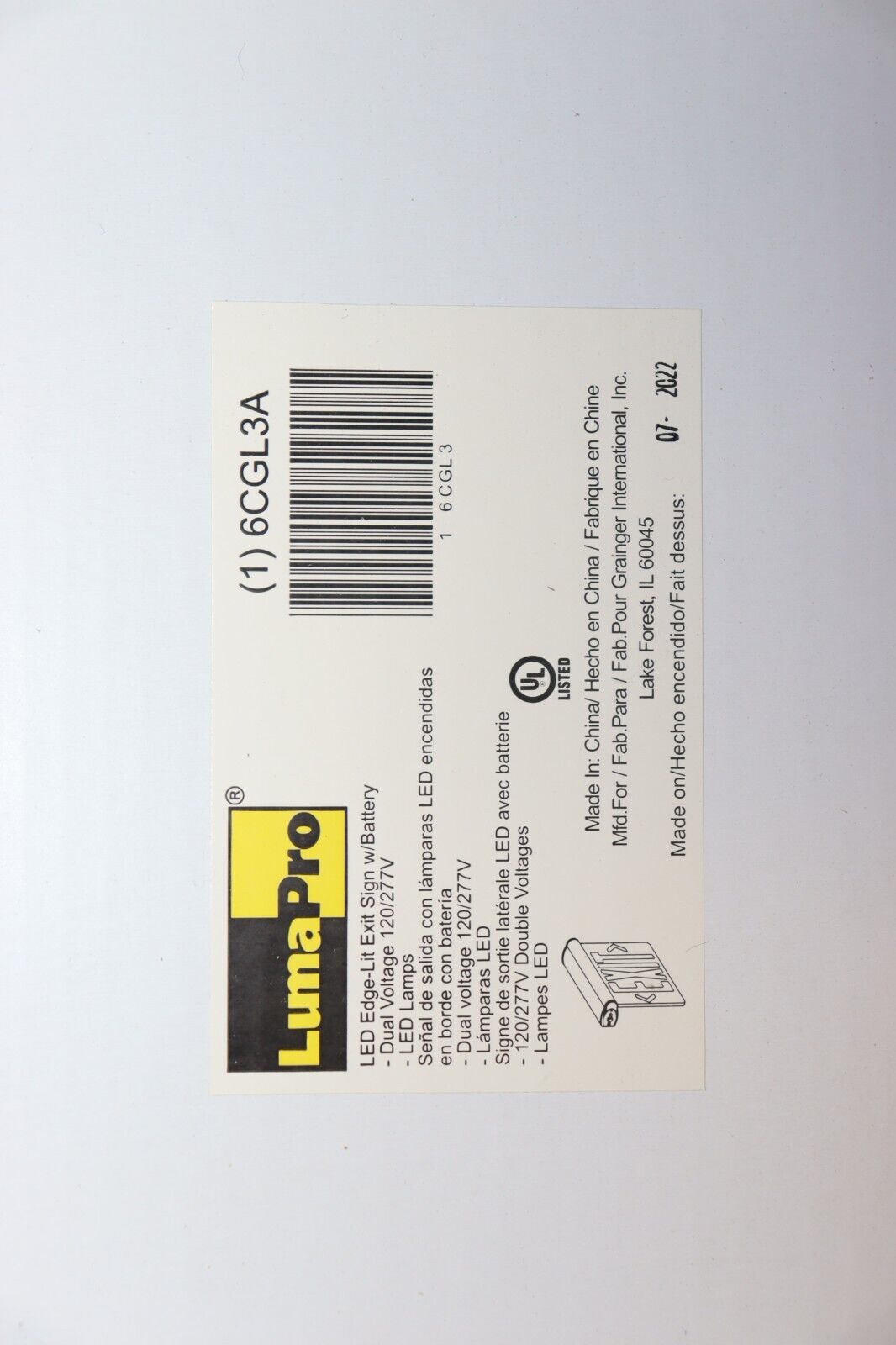 Glass Exit Sign 1 Face Red Aluminum Universal Field Selectable Chevrons, 6CGL3