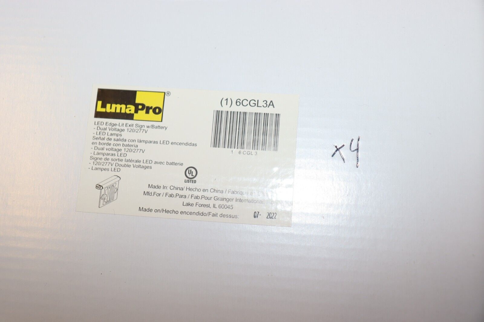 Glass Exit Sign 1 Face Red Aluminum Universal Field Selectable Chevrons, 6CGL3