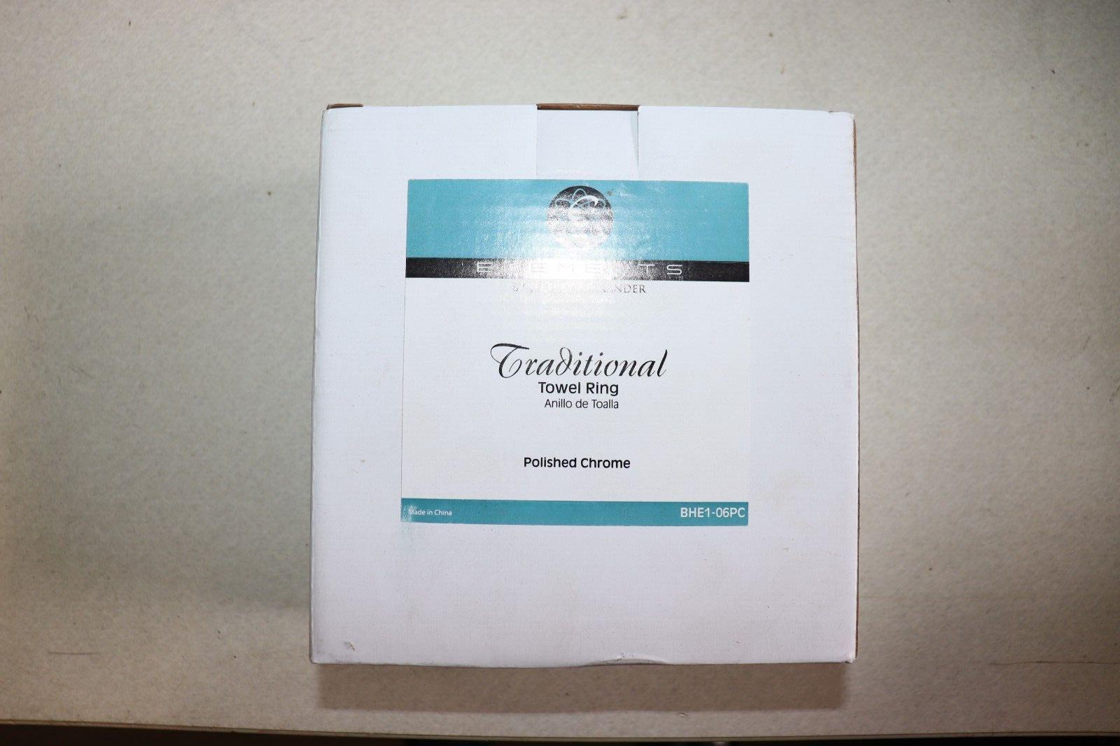 Elements Traditional Towel Ring Polished Chrome 7 Inch BHE1-06PC, NEW