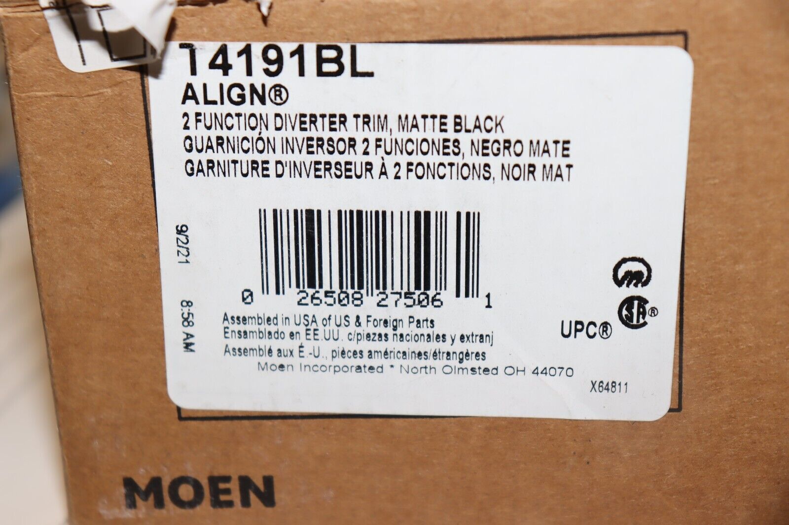 Transfer Valve Trim Moen Align Matte Black Transfer T4191BL