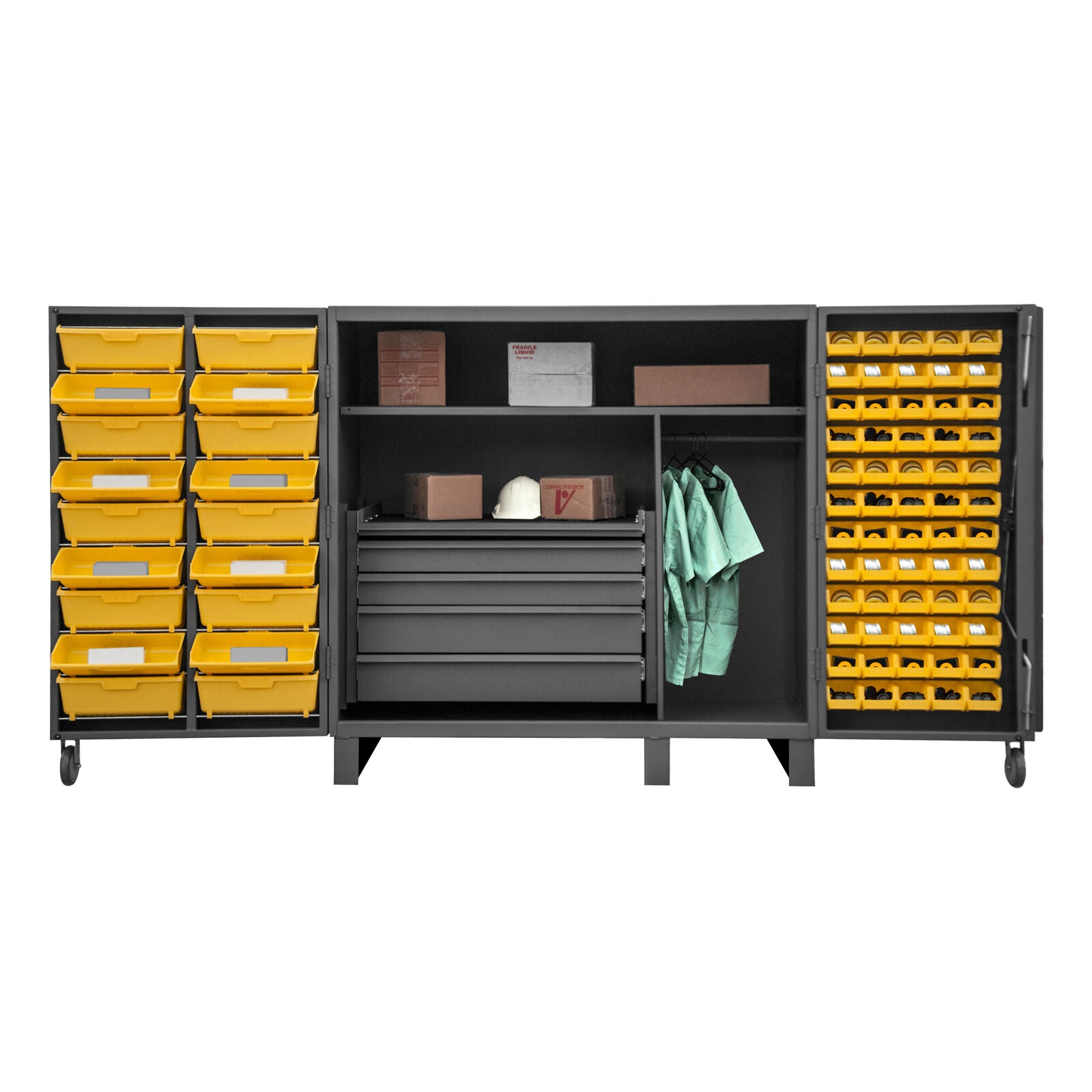 Storage Cabinet Heavy Duty with Bins Lockable Durham MFG 60 W x 36 D x 78 H HDC60-72DC18TB5B95