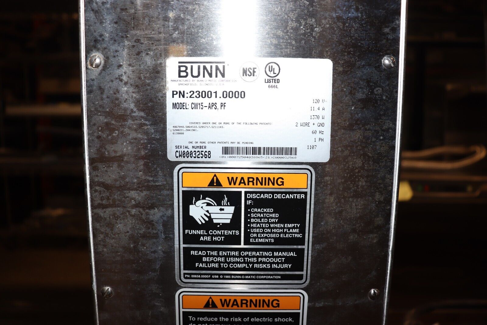Bunn Coffee Maker Bunn CW15-APS 23001.0000 120V