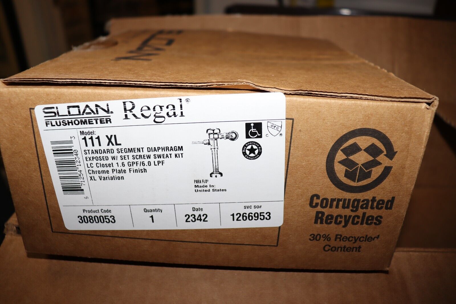 Manual Flush Valve Sloan Regal 111-1.6 XL Exposed Water Closet Flushometer 1.6 GPF