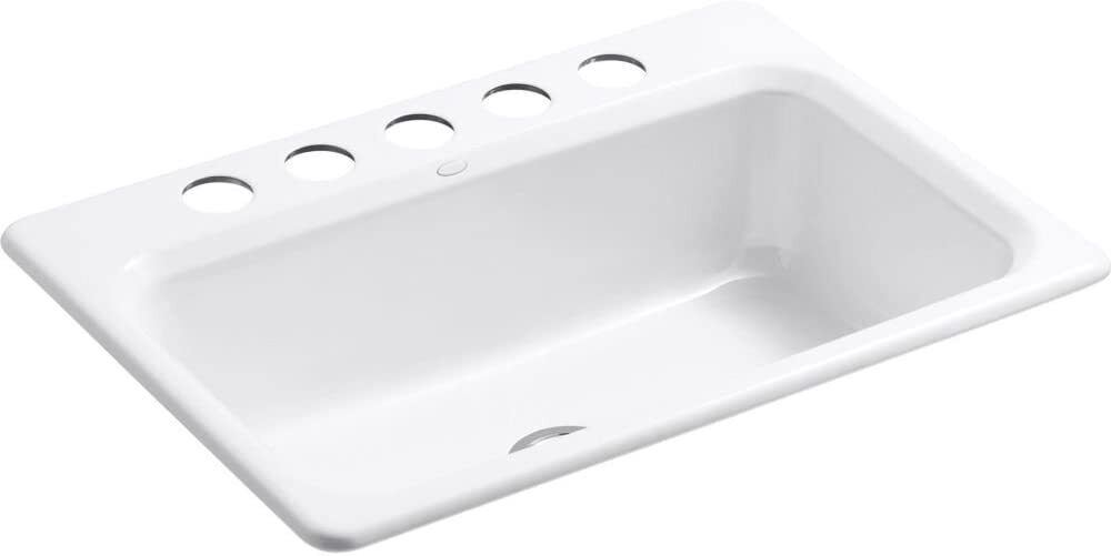 Kitchen Sink Undermount 31 in x 22 in Cast Iron White Kohler K-5832-5U-0 Bakersfield