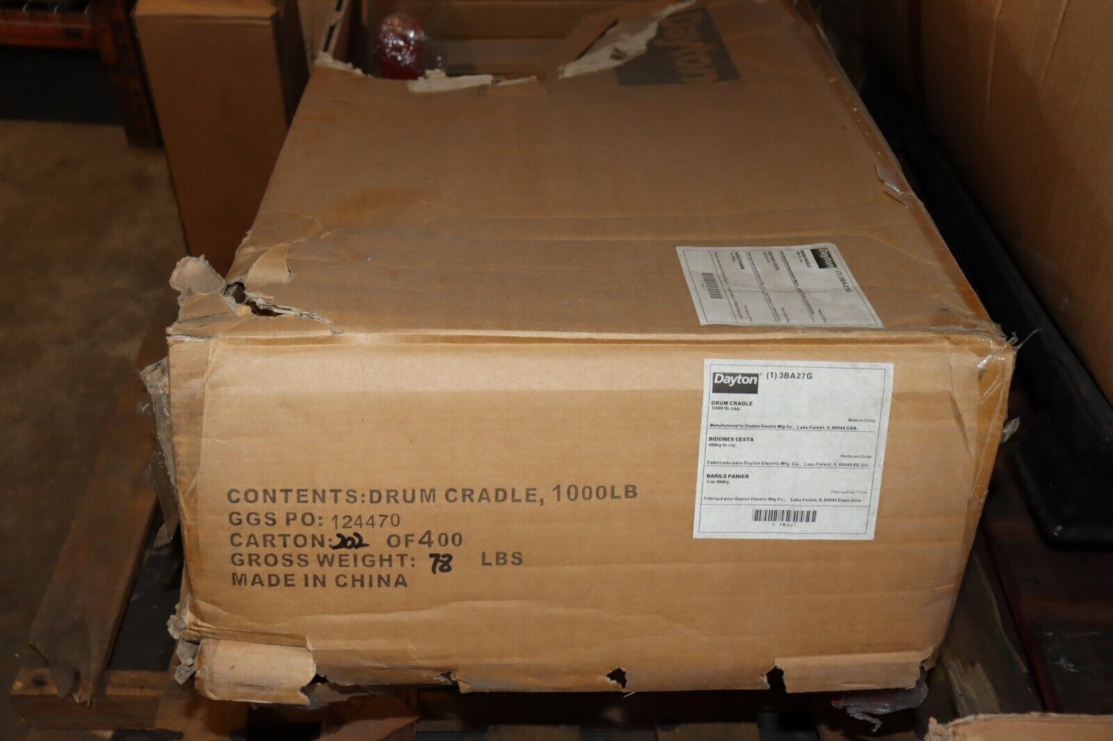 Drum Cradle 1000 lbs Capacity Dayton 3BA27G