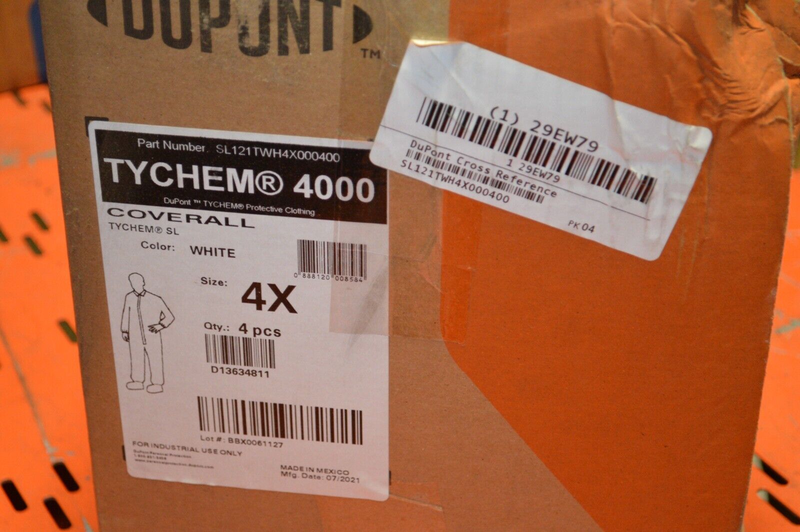 DUPONT Collared Chemical Resistant Coveralls 4XL, 4 pcs