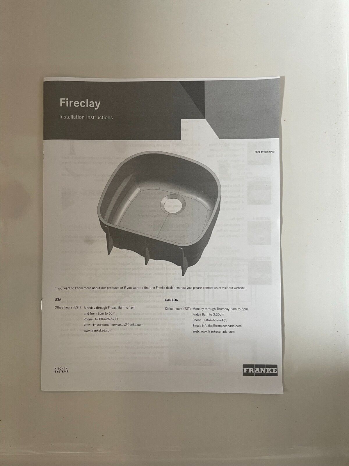 Farmhouse Kitchen Sink 36 in x 20 in Undermount Single Basin Fireclay Franke FHK710-36WH