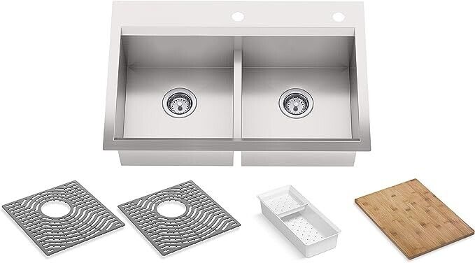 Kitchen Sink 33 in x 22 in Dual Mount Stainless Steel KOHLER K-80085-1PC-NA