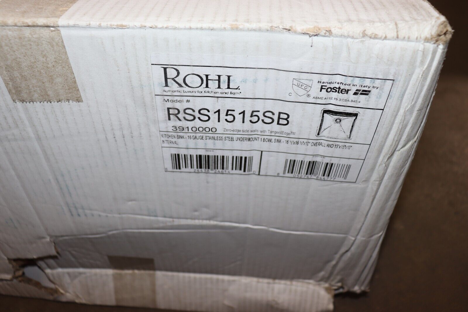 Kitchen Bar Sink 15 in x 15 in Undermount Stainless Steel Rohl RSS1515SB