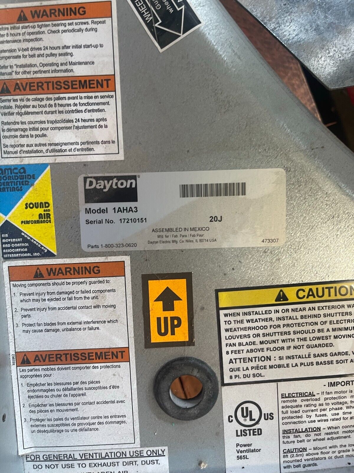 Exhaust Fan 36 Inch 19,000 CFM DAYTON 1AHA3 5 Blade