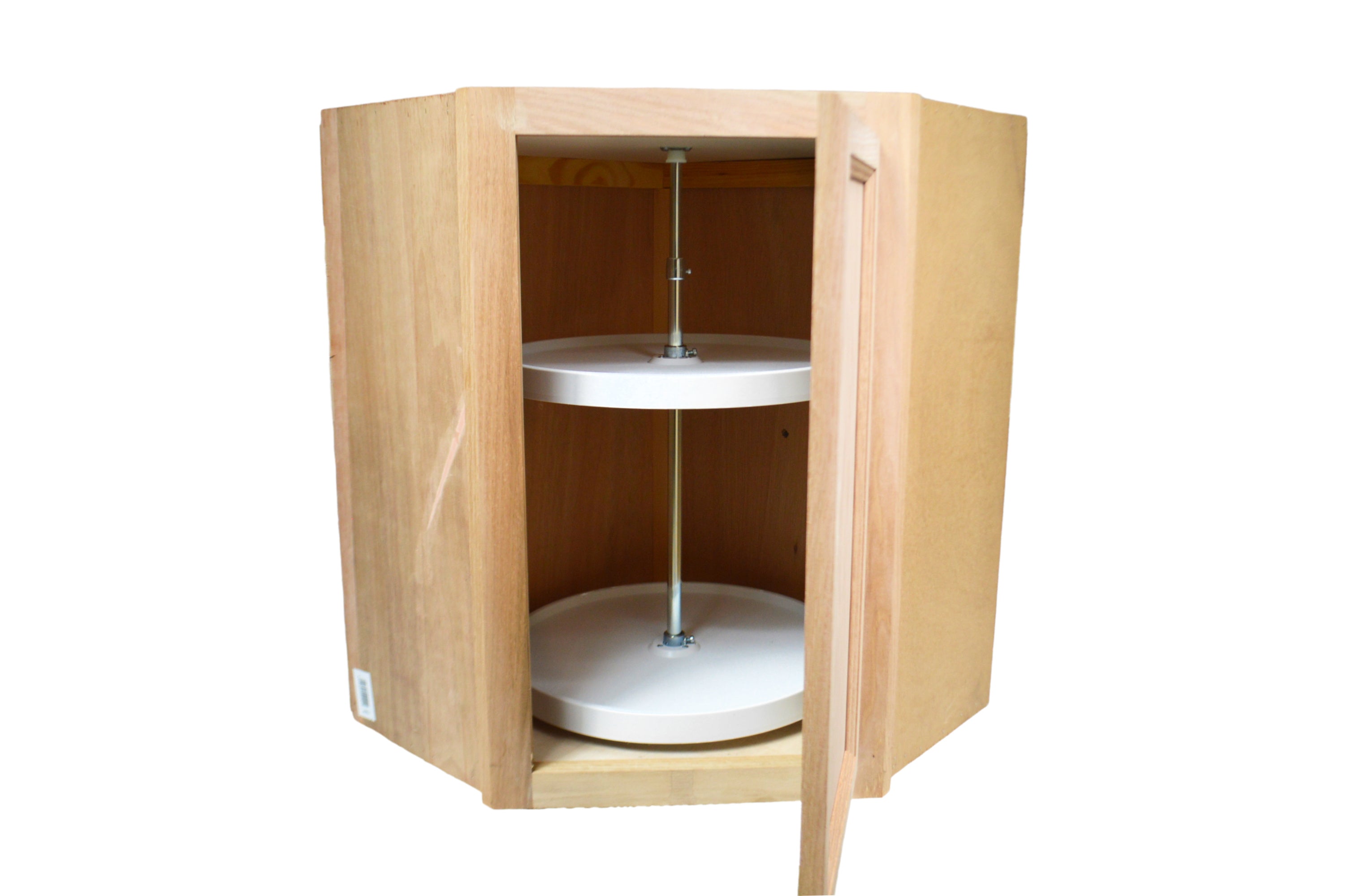 Wall Diagonal Corner 24 Inches with Lazy Susan in Unfinished Oak
