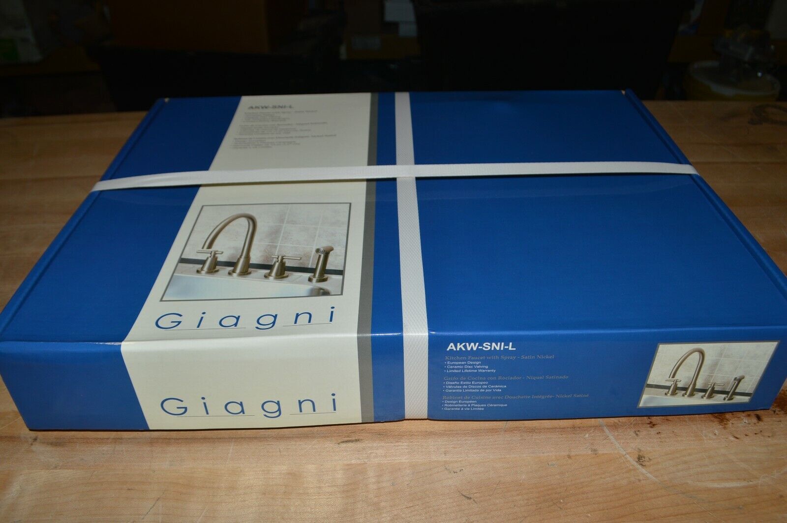 Kitchen Faucet with Sprayer Satin Nickel Giagni 4 Hole AKW-SNI-L