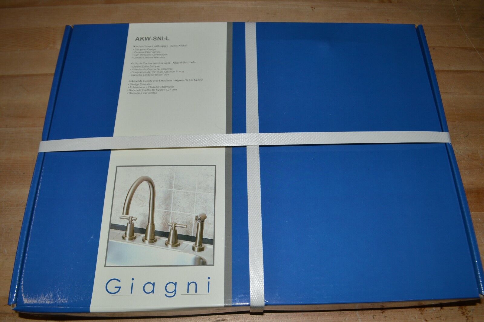 Kitchen Faucet with Sprayer Satin Nickel Giagni 4 Hole AKW-SNI-L