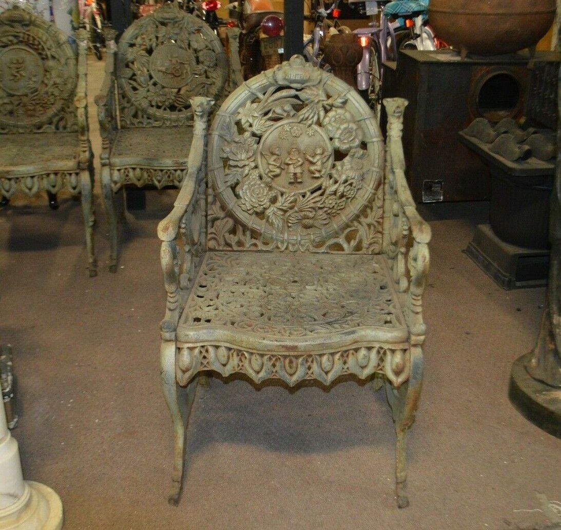 Set of 4 Chairs FOUR SEASONS Cast Iron BY NORTHAMPTON, W. ROBERTS, THE LION FOUN - Northside Material Brokers